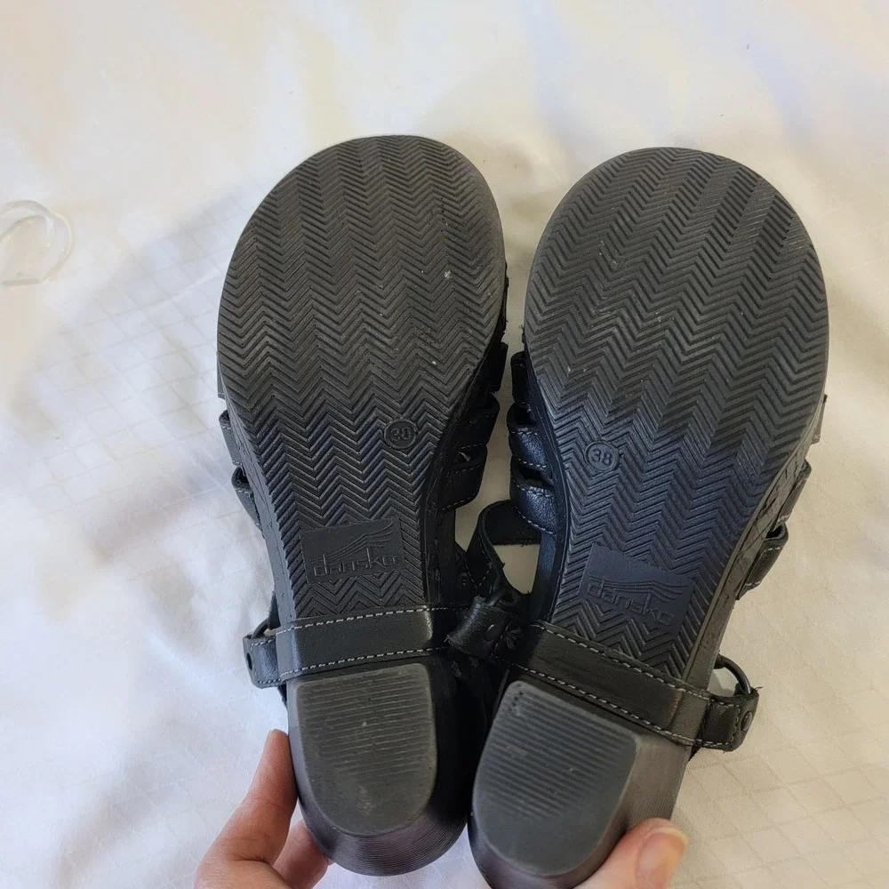 Dansko Randa Black Leather Platform Heeled Sandals EU 38 US 7.5-8 Cage Buckle